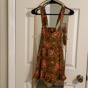 Brown & Pink Floral Tank Top w Crossed Back Straps